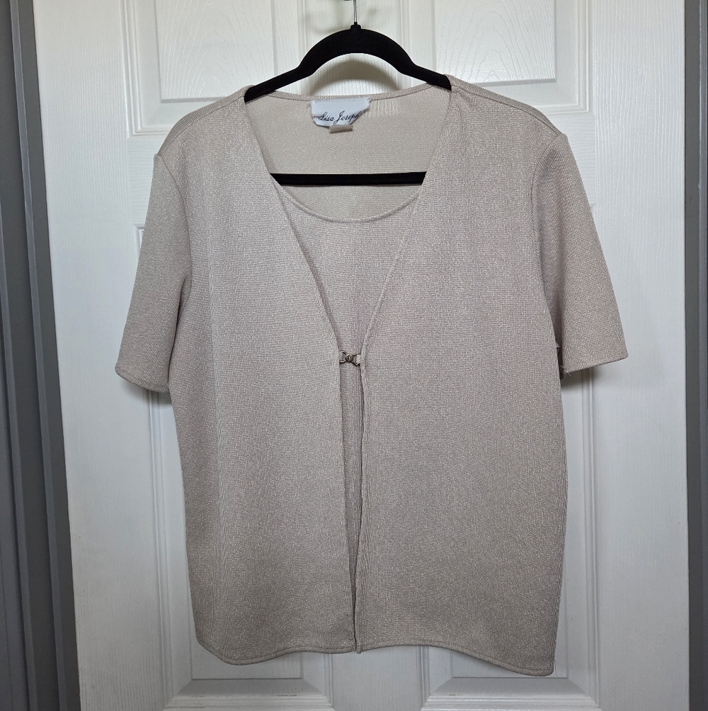 VTG Beige Lisa Josephs cardigan blouse with clasp and a built in tank Office Lrg